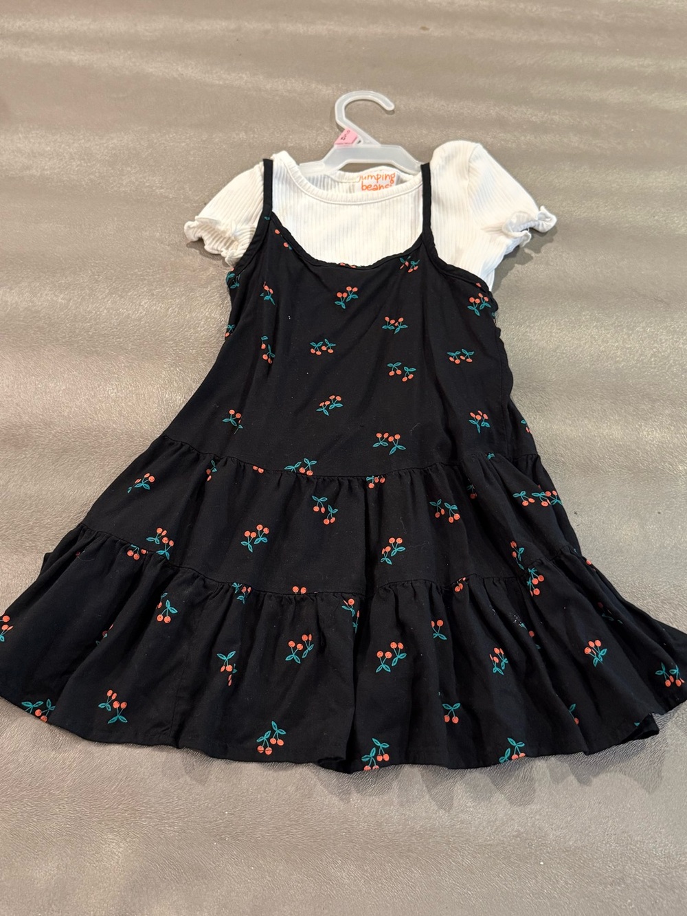 jumping beans Black Cherry-Print Tiered Sundress with White Tee. Size 2T